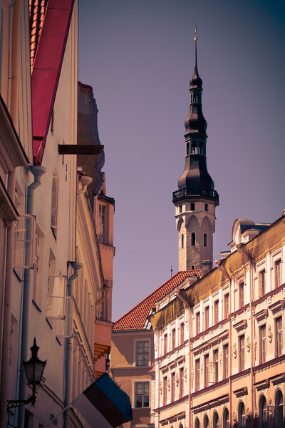 Street in the Old Town of Tallinn, Estonia Tinted image in retro style