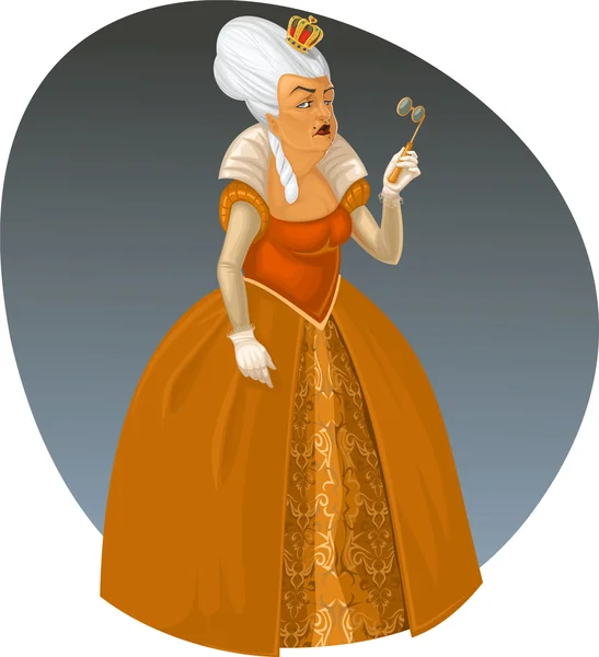 Hooghartige koningin met een lorgnet in haar hand — Stockvector