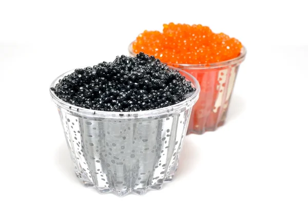Red and black fish caviar in the open glass — Stock Photo, Image
