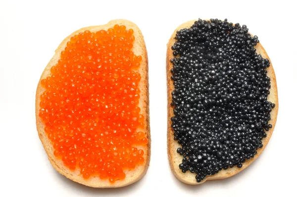 stock image Two sandwich with red and black caviar