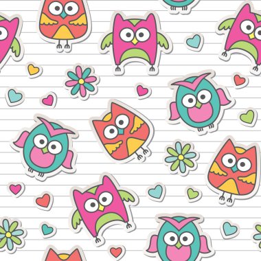 Pattern with cartoon owls clipart