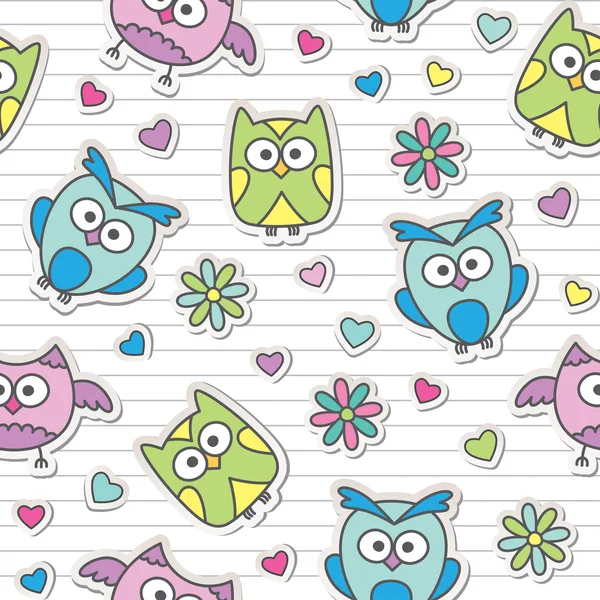 Pattern with cartoon owls — Stock Vector