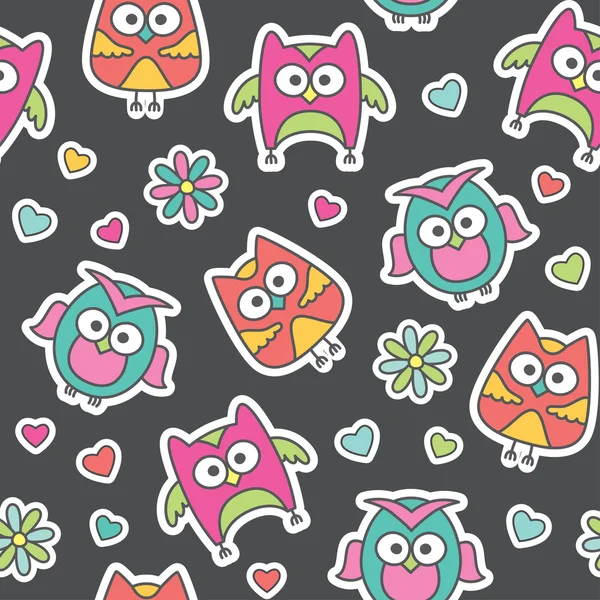 Pattern of cartoon owls — Stock Vector
