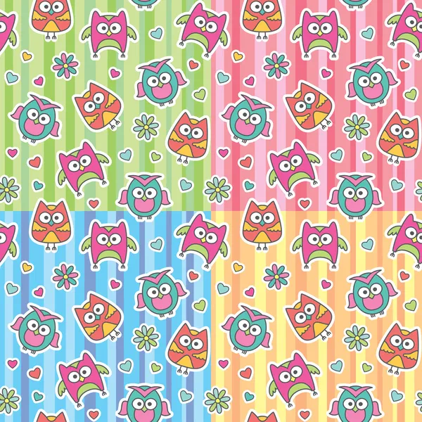 Patterns of cartoon owls — Stock Vector