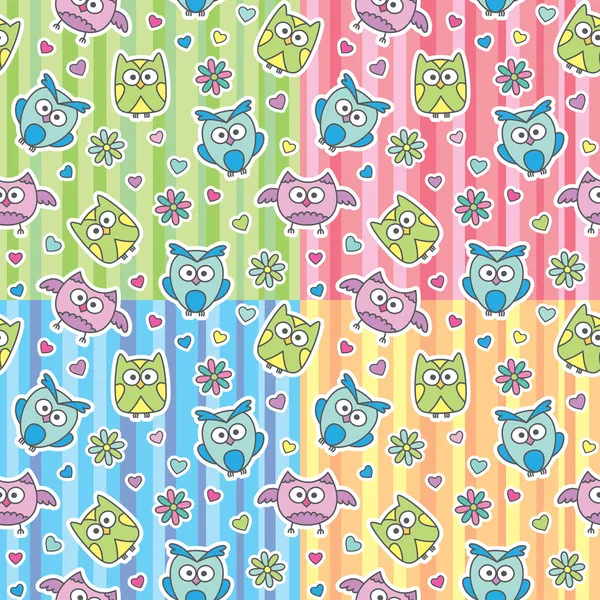Patterns of cartoon owls — Stock Vector
