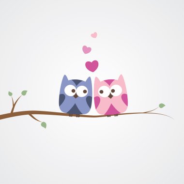 Owls in love clipart