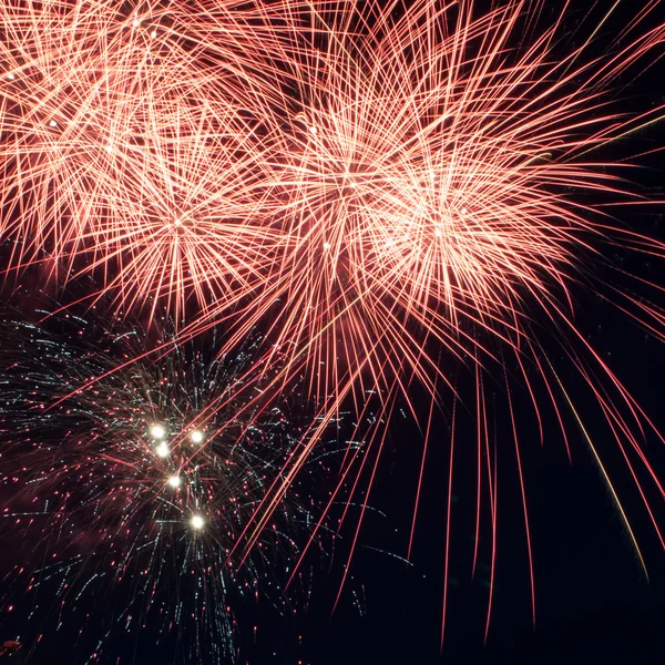 Kleurrijk vuurwerk boven de donkere lucht — Stockfoto