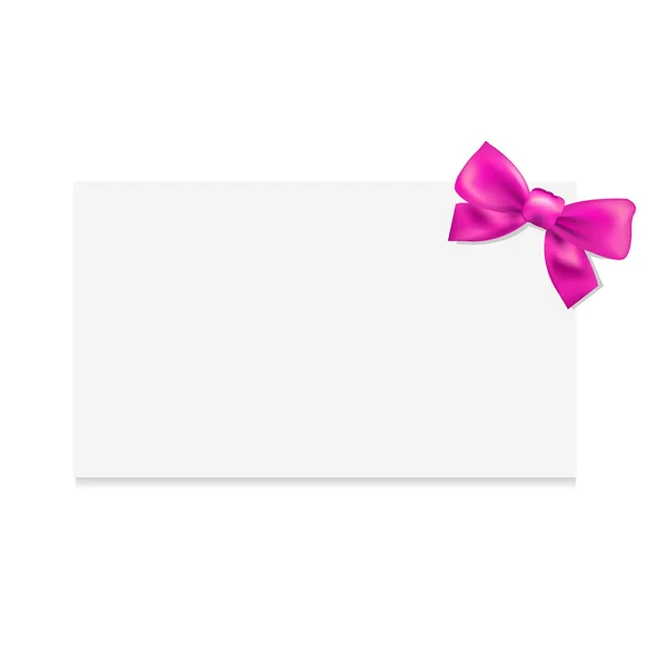 Etiqueta de regalo en blanco con arco rosa — Archivo Imágenes Vectoriales