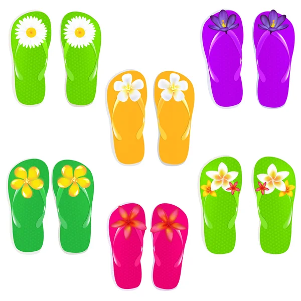Flip-Flops mit farbigen Blumen — Stockvektor