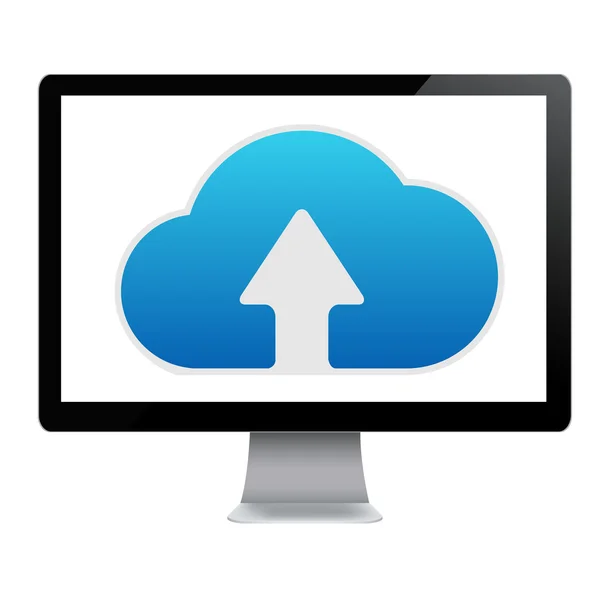 Σύννεφο υπολογιστών εικονίδιο στον υπολογιστή — Διανυσματικό Αρχείο