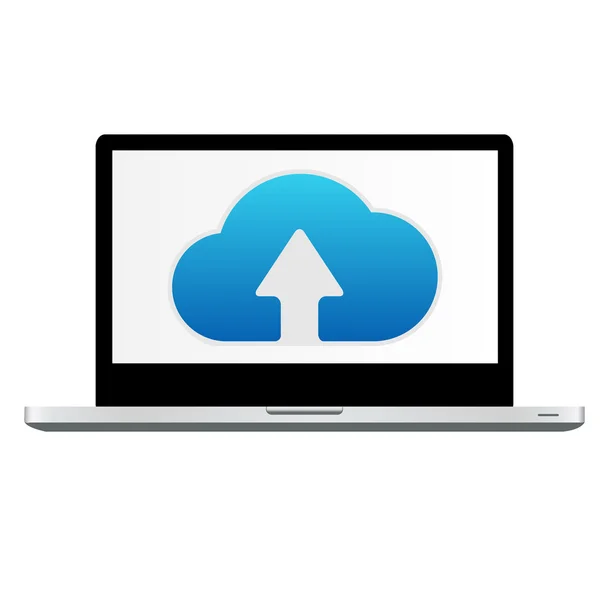 Icono de computación en nube en el ordenador portátil — Vector de stock