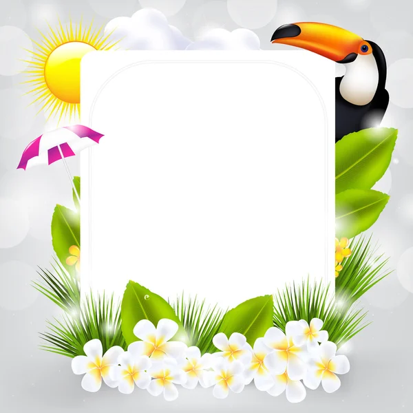 Cartão com pássaro e flores — Vetor de Stock
