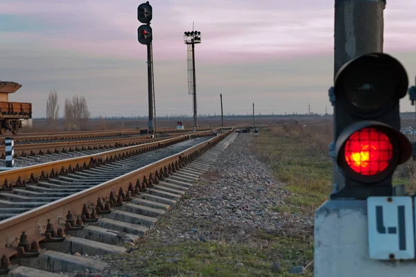 Stock image Railroad track and stop light