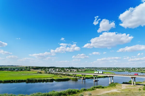 stock image Long bridge over river Ingul, Ukraine