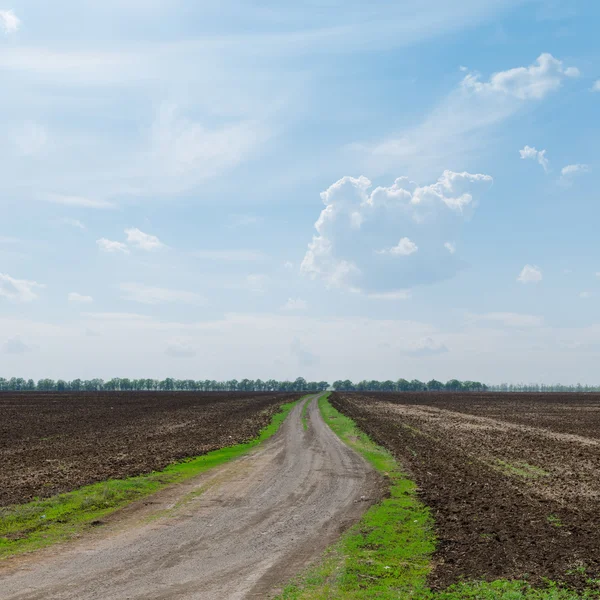 Country road to horizon in cloudy sky — Stock Photo, Image