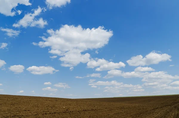 Molnig himmel över svarta fält — Stockfoto