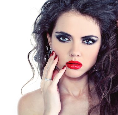 Portrait of sexy beautiful woman with bright make-up and curl ha clipart
