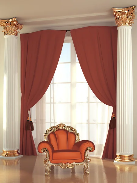 Nowoczesny fotel w królewskiej rezydencji wnętrz — Zdjęcie stockowe