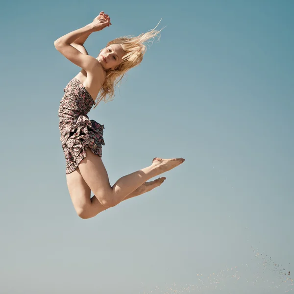 Positive jumping in sky — Stock Photo, Image