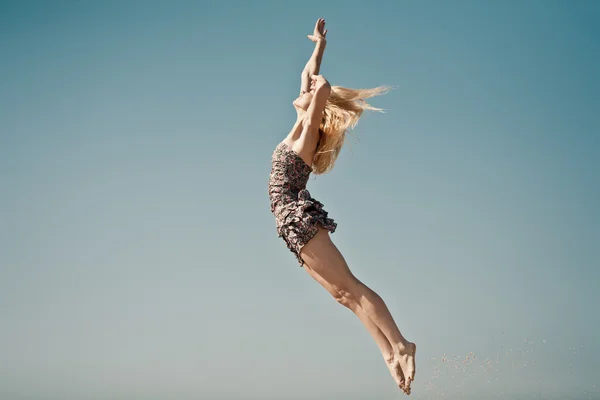 Positive jumping in sky — Stock Photo, Image