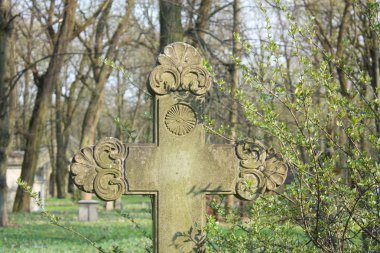 Old cross on abandoned cemetery clipart