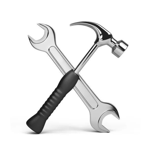 Ferramentas, chave inglesa e martelo — Fotografia de Stock