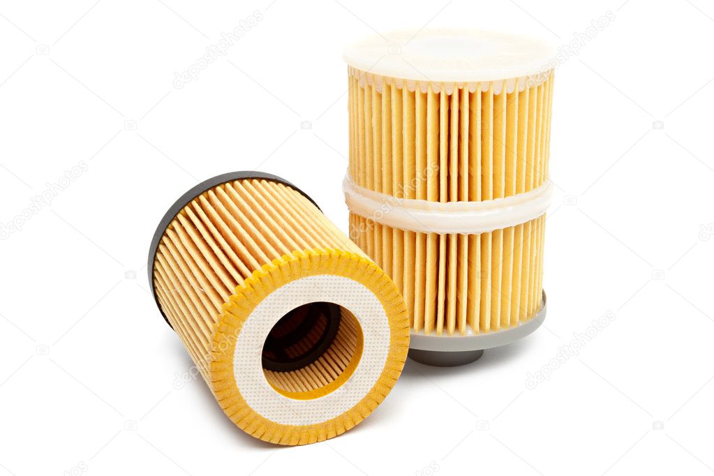 Automotive oil filter isolated on white