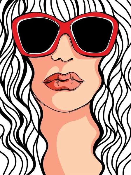 Modeillustration eines Mädchens mit Sonnenbrille — Stockvektor