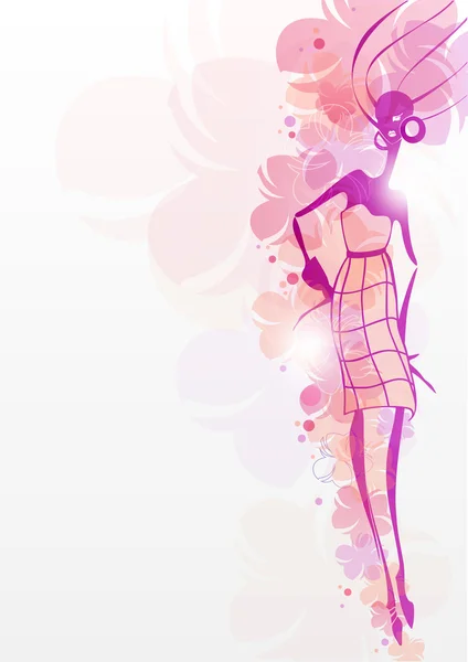 Fond floral avec une silhouette féminine . — Image vectorielle