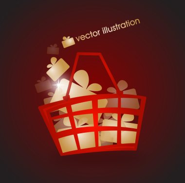 Shopping basket filled with gold gifts clipart