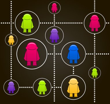 Social network concept. Vector illustration with colorful little men clipart