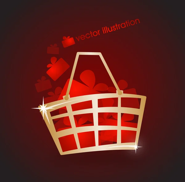 Gold market basket filled with red gifts. — Stock Vector
