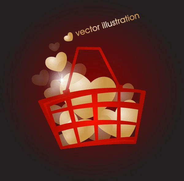Shopping cart filled with gold hearts — Stock Vector
