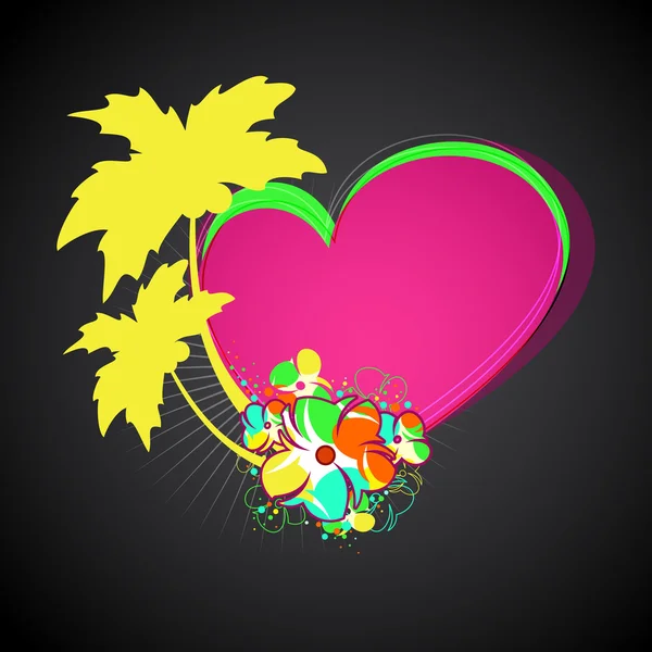 Tropiska bakgrunden. vektor palmer, blommor, hjärta, sun. — Stock vektor
