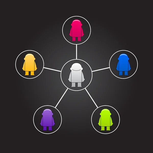 Concept de réseau social. Illustration vectorielle avec des petits hommes colorés — Image vectorielle
