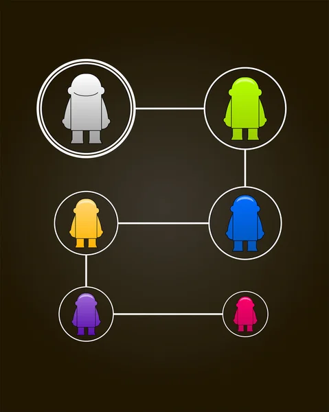 Concepto de red social. Ilustración vectorial con hombrecitos coloridos — Vector de stock