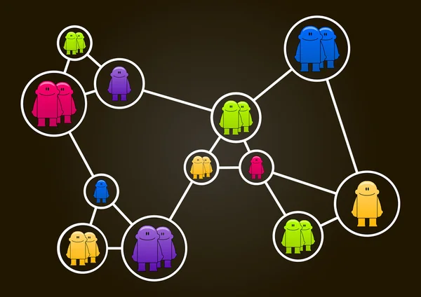 Concept de réseau social. Illustration vectorielle avec des petits hommes colorés — Image vectorielle