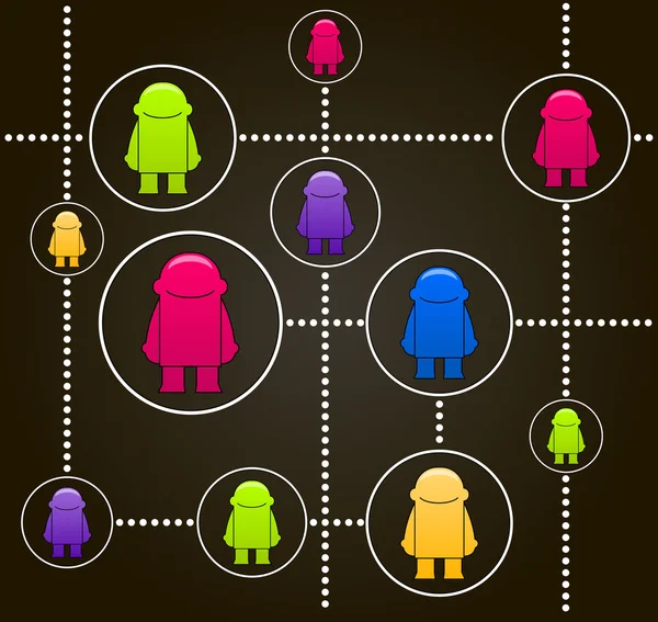 Social network concept. Vector illustration with colorful little men — Stock vektor