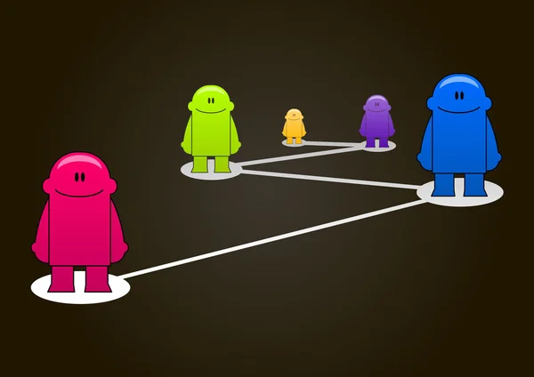 Concepto de red social. Ilustración vectorial con hombrecitos coloridos — Vector de stock