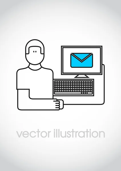 El hombre trabajando en una computadora — Archivo Imágenes Vectoriales
