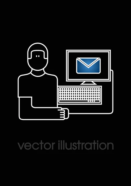 Man werking van een computer. creatieve vectorillustratie — Stockvector