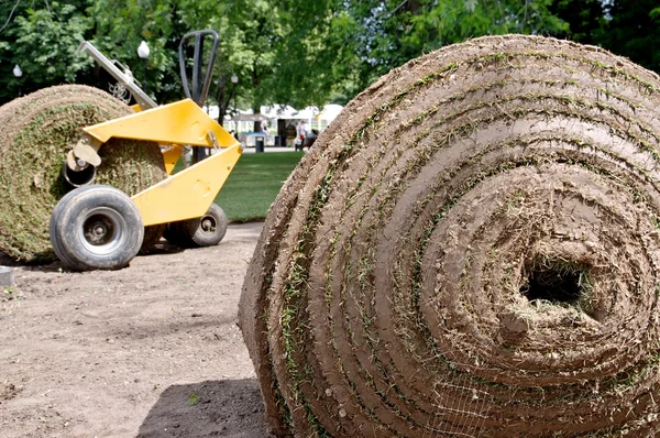 stock image Laying Turf in the city park