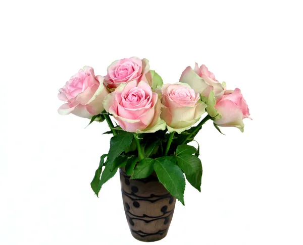 En bukett rosor i en keramik vas — Stockfoto