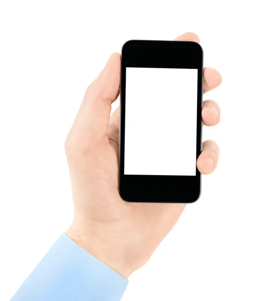 Держать мобильный телефон в руке с пустым экраном — стоковое фото