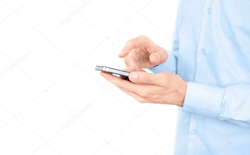 Man using a mobile phone isolated
