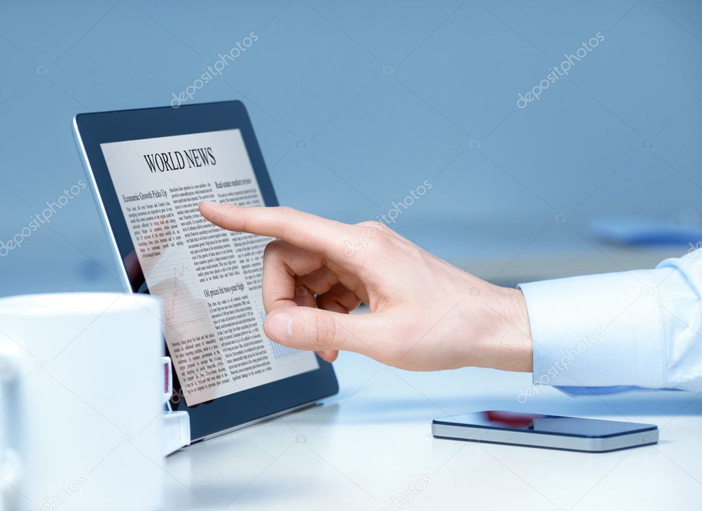Businessman using touch screen device