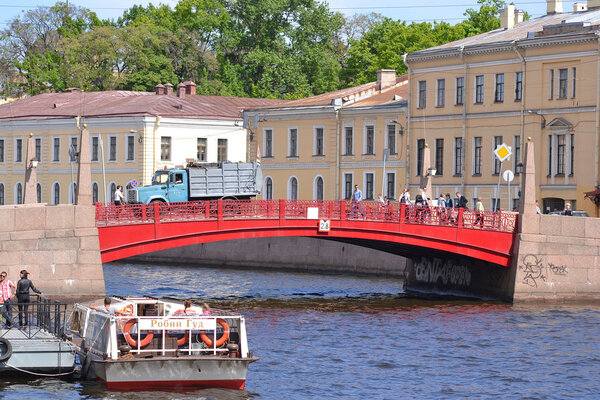 Red bridge in St. Petersburg
