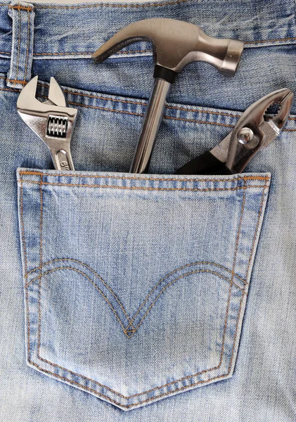 蓝色牛仔裤的工具 — 图库照片