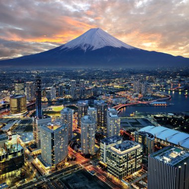 Surreal view of Yokohama city and Mt. Fuji clipart