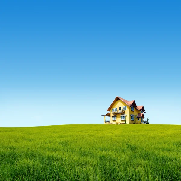 stock image Meadow hill with yellow house